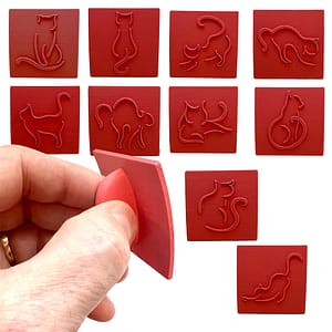 Serifina Cat Character Clay Stamp Set  50mm x 50mm - Curved profile for easy apply and release
