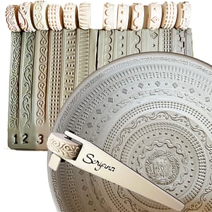 Potter's 12mmx25mm Border Roller Stamps for Banding on Wheel Thrown Clay Pottery Vessels - Handle included